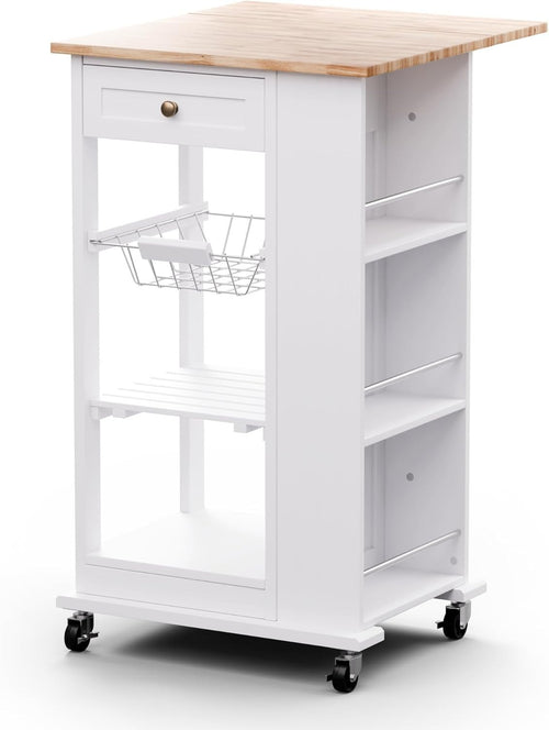 Extendable Kitchen Trolley Cart with Drawer & Wheels, Compact 50x37x86.5cm