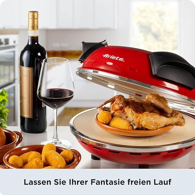 Electric Pizza Maker 1200W 5 Temp Settings Fast Cook Compact Oven Red