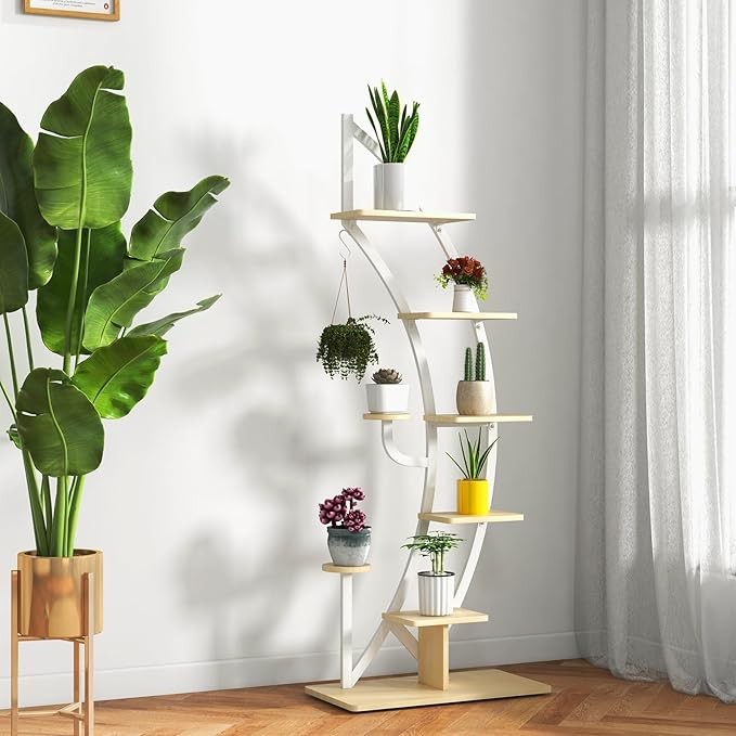 8 Tier Double Half Moon Plant Stand Indoor Outdoor Metal Flower Shelf Rack