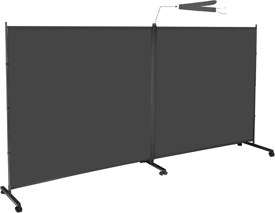 2 Panel Room Divider with Wheels Large Freestanding Privacy Screen 360x190cm