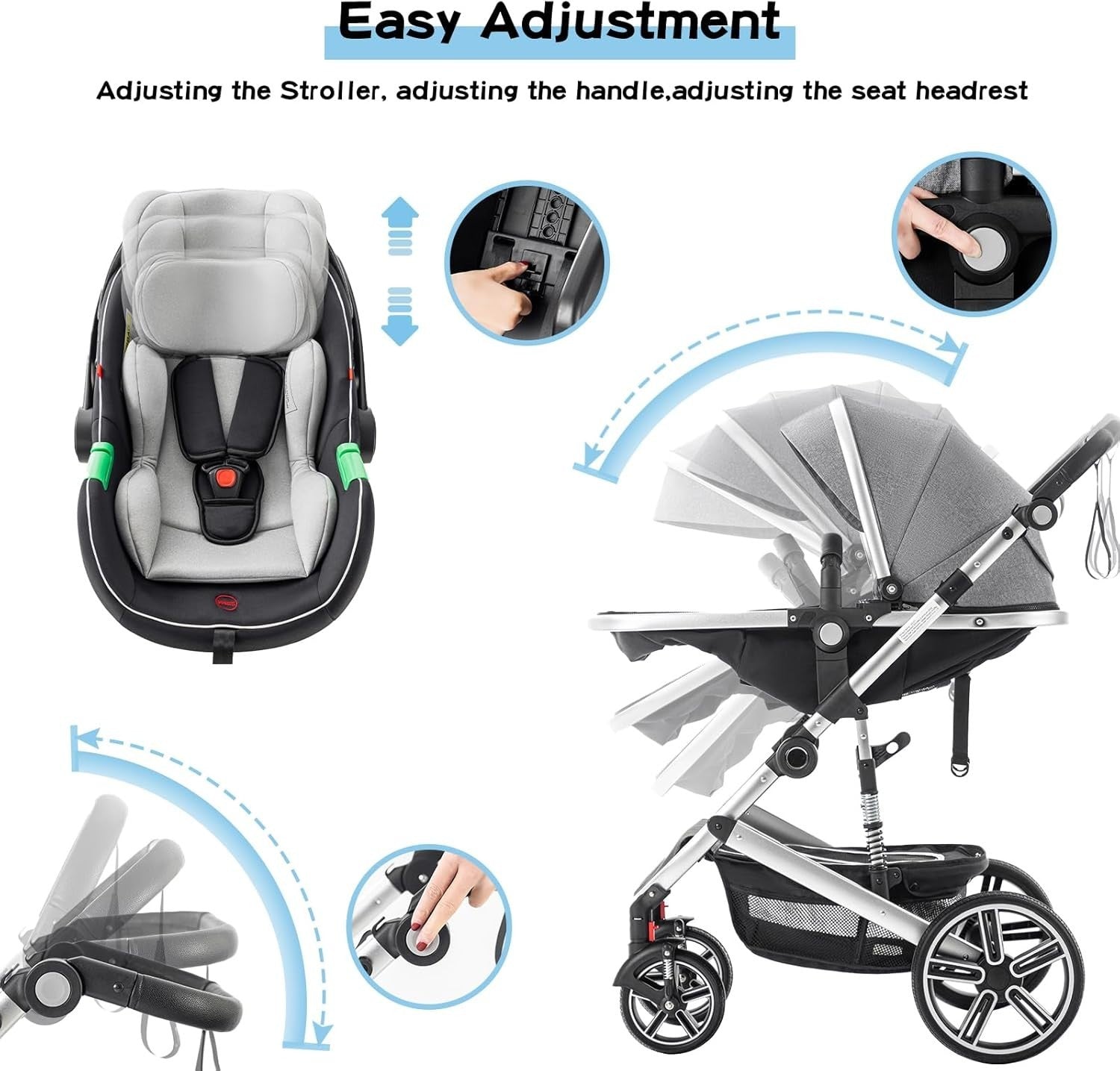3 in 1 Travel Stroller Pram Pushchair Newborn–4 Years 22kg Black