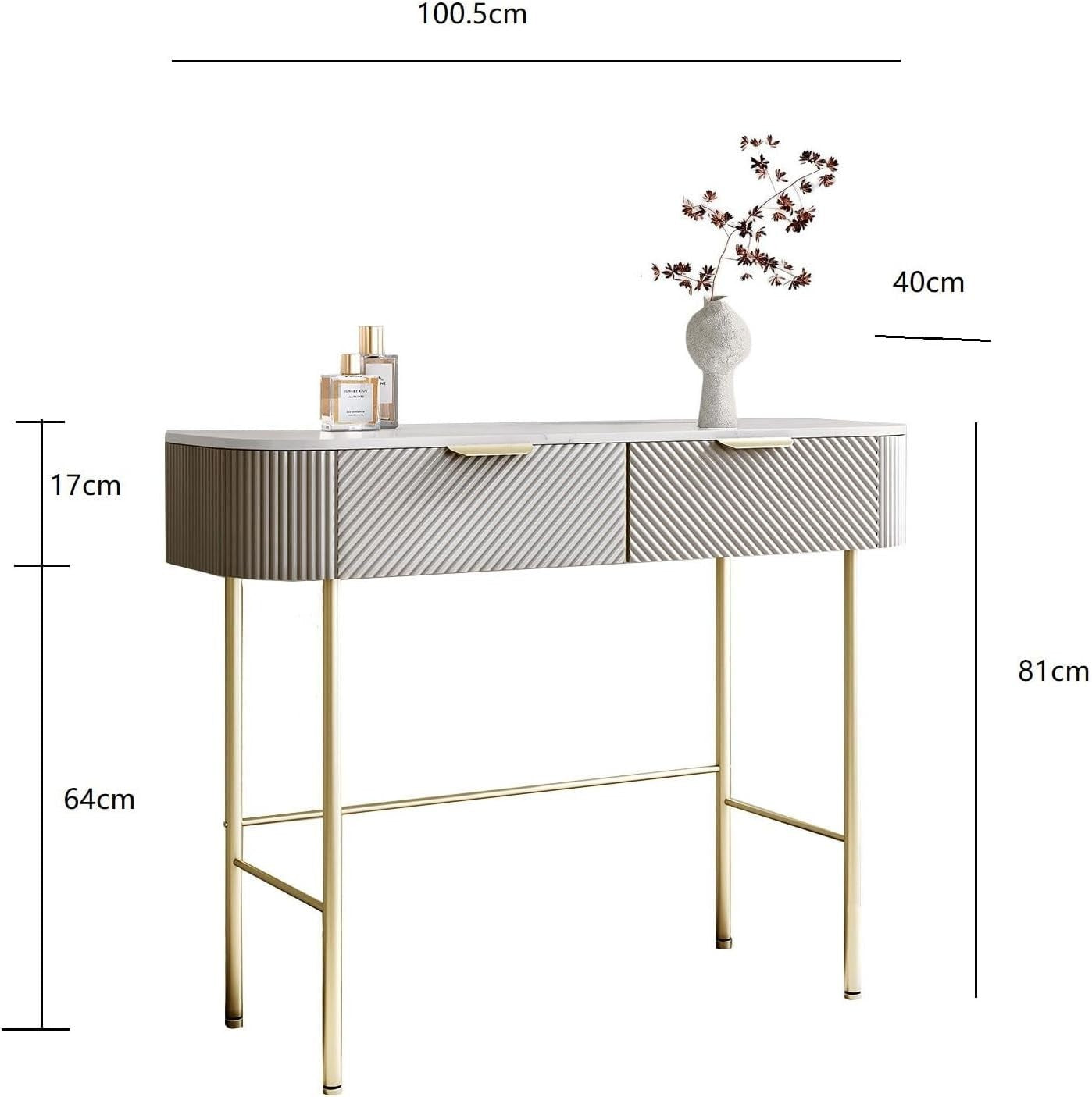 Modern Console Dressing Table Gold Legs 2 Drawer Mocha Marble Effect Finish