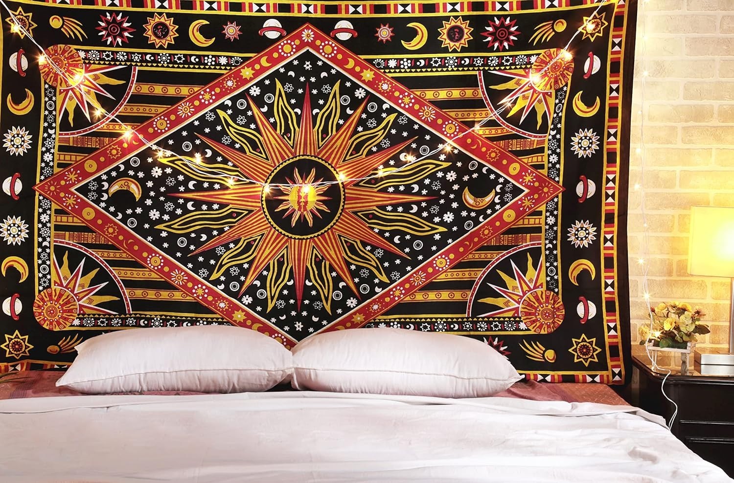 Sun & Moon Mandala Tapestry 137x213cm Boho Wall Hanging Cotton