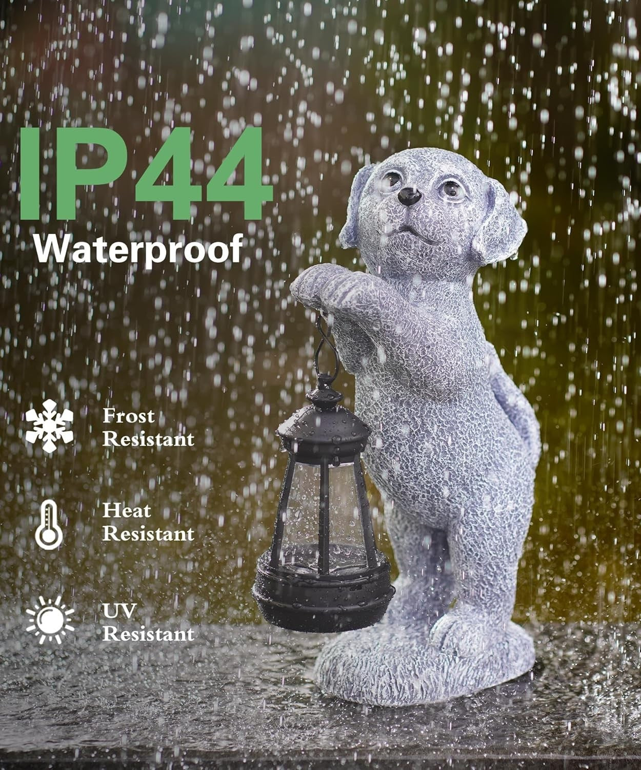 Solar Dog Garden Ornament with Lantern | Outdoor LED Statue Patio Lawn Decor