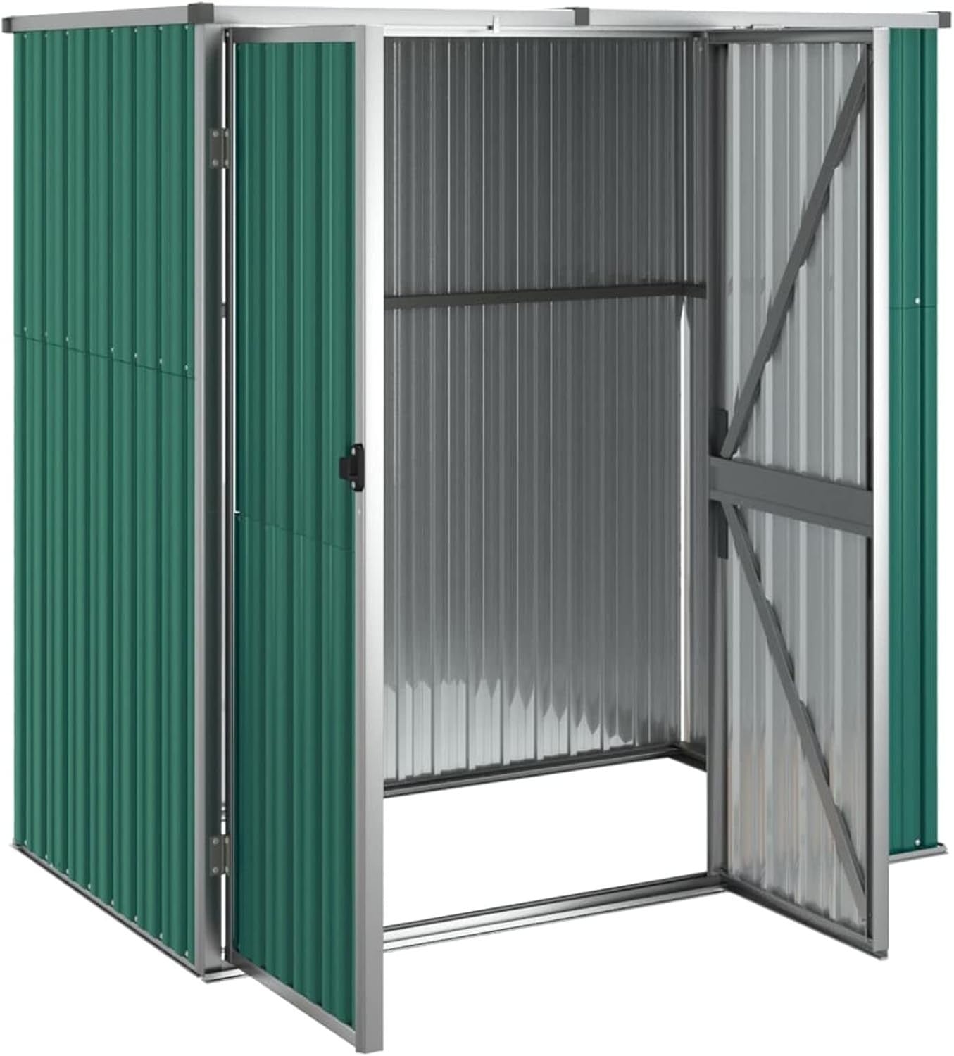 Outdoor Metal Storage Shed Garden Tool House with Sloped Roof & Handle 161cm