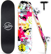 31x8 Complete Skateboard Maple Deck Double Kick Kids Teens Adult Multi