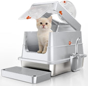 Stainless Steel Cat Litter Box Covered High Sided Odor Control Grey