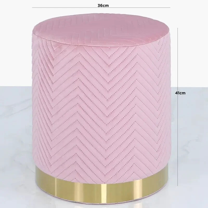 Pink Velvet Round Footstool Ottoman Pouffe Seat Gold Base Modern Decor
