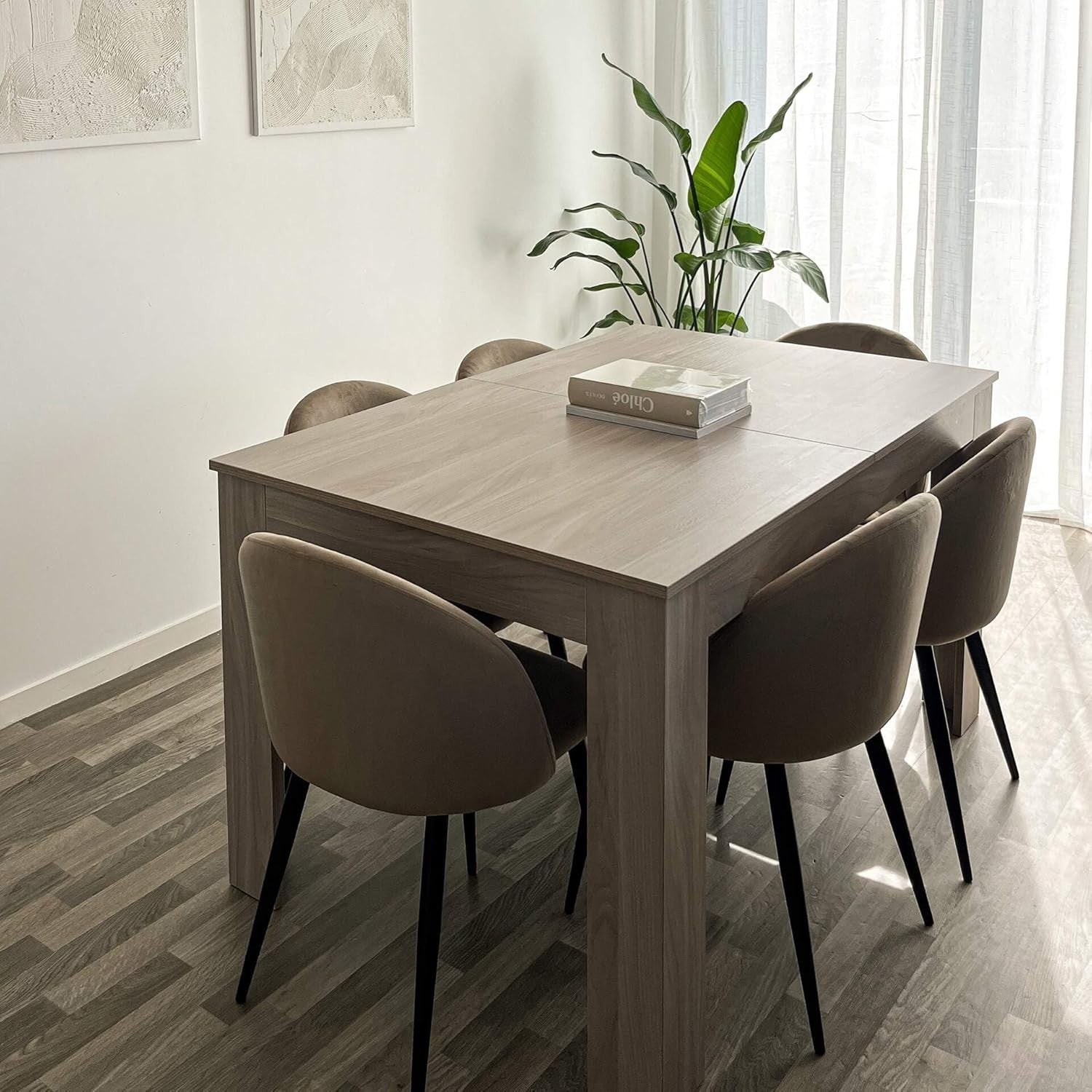 Extendable Dining Table Pearled Elm 220cm Wood 6–8 Seater Modern Space Saver