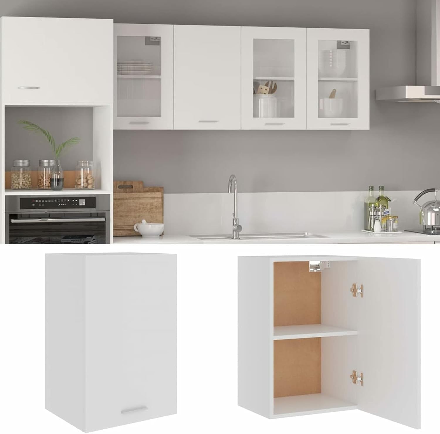 Space-Saving Lockable Wall Cabinet with Shelves, White Storage Unit