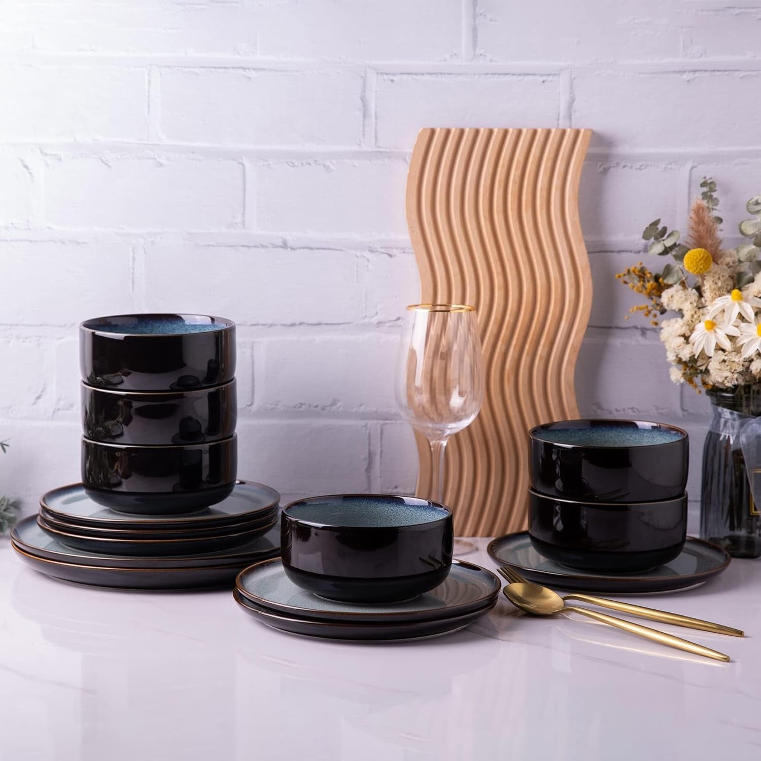 Breakfast Dessert Plates Set of 6 21.5cm Stoneware Side Plates Ocean Blue