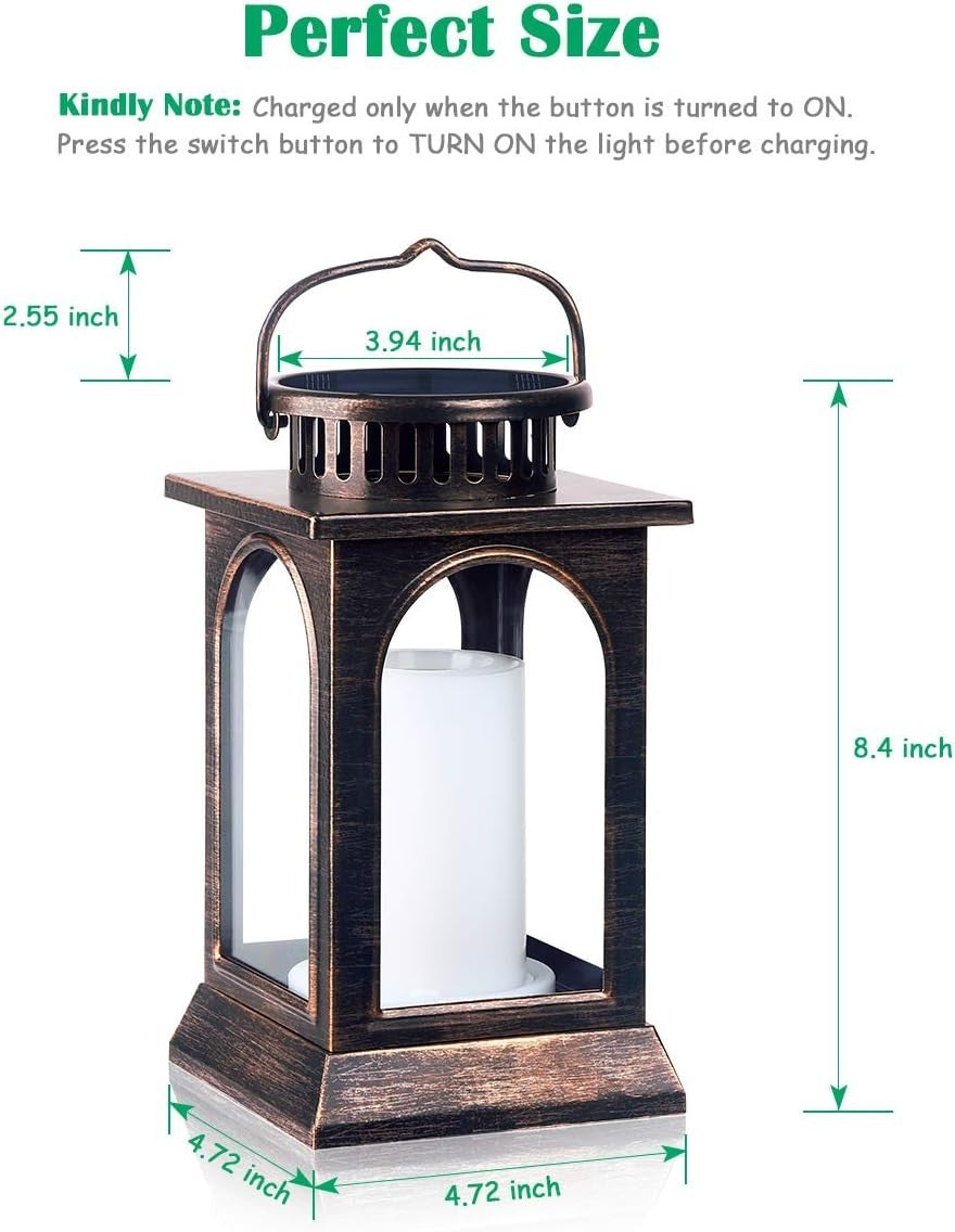 2-Pack Solar Flickering Flame Metal Lanterns Bronze Outdoor Garden Light
