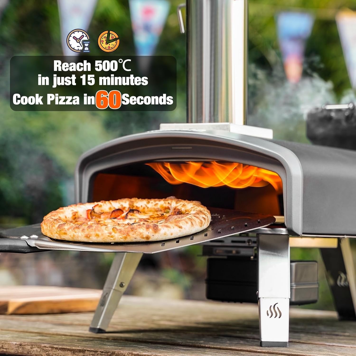 Outdoor Pellet Pizza Oven 500°C Auto Rotating Stone | Stainless Steel BBQ Cooker