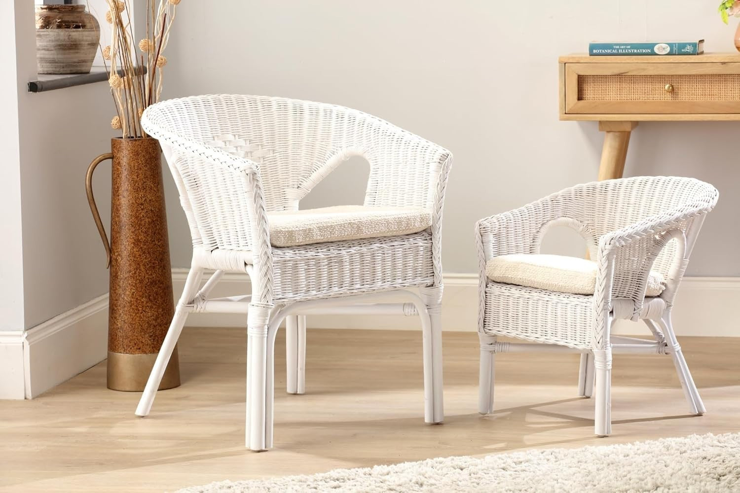 Kids Wicker Chair with Cushion Indoor Rattan Children’s Armchair White