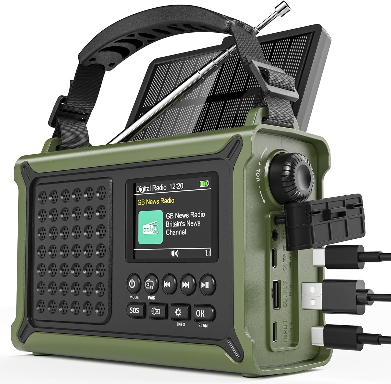 DAB+ Solar Wind Up Emergency Radio 12000mAh Bluetooth Torch