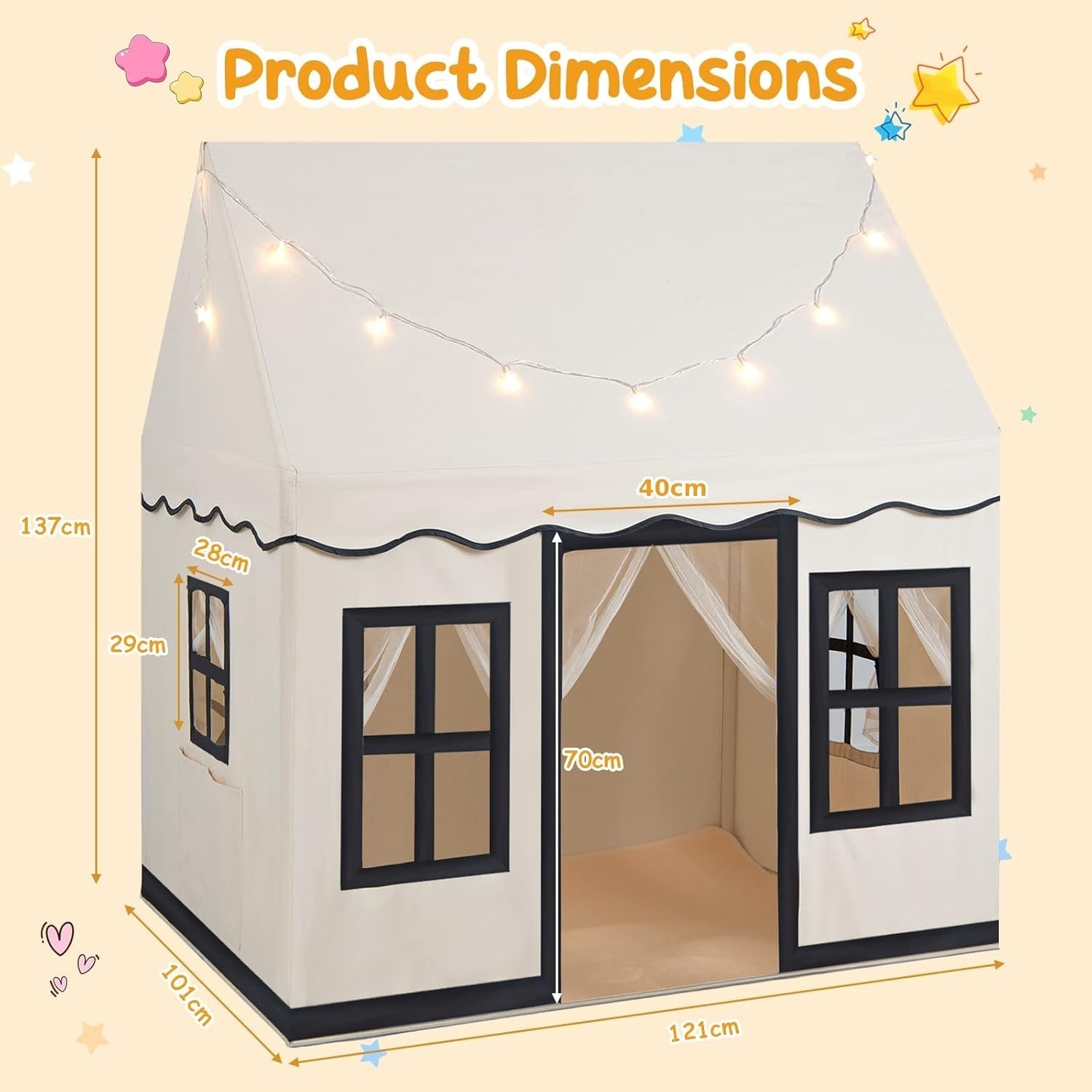 Large Kids Indoor Castle Tent With Star Lights Washable Floor Mat