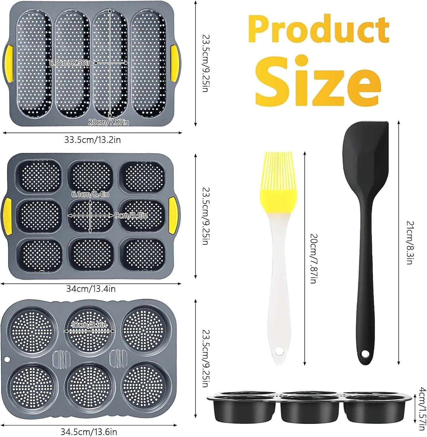 5-Piece Silicone Baguette & Bun Baking Pan Set Non-Stick French Bread Tray