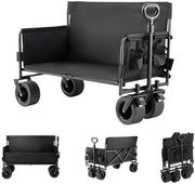 150L Folding Festival Wagon 445lbs Heavy Duty Cart w/ All-Terrain Wheels Black