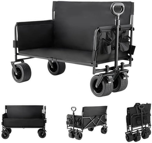 150L Folding Festival Wagon 445lbs Heavy Duty Cart w/ All-Terrain Wheels Black