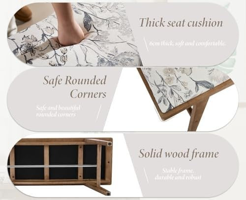 Upholstered End of Bed Bench with Solid Wood Frame, Beige Linen Seat