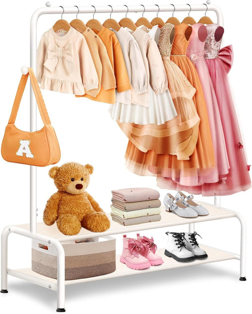 Kids Clothes Rail White Mini Dress Up Rack with 2 Shelves