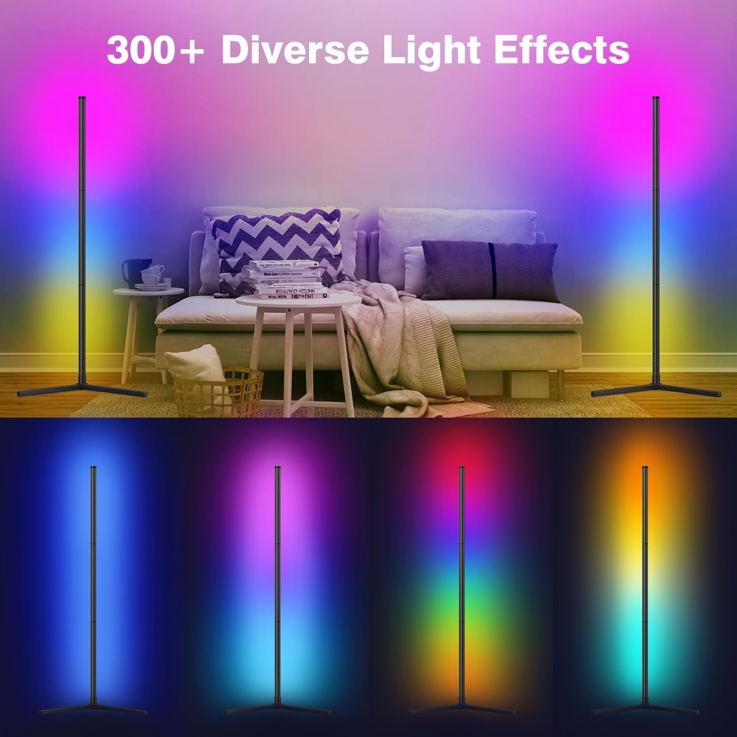 Smart RGB Corner Floor Lamp 165cm App Remote Music Sync LED Mood Light