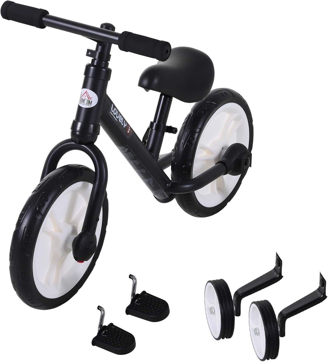 Kids Balance Bike 2 In 1 Training Bicycle Stabilisers Black Age 2-5