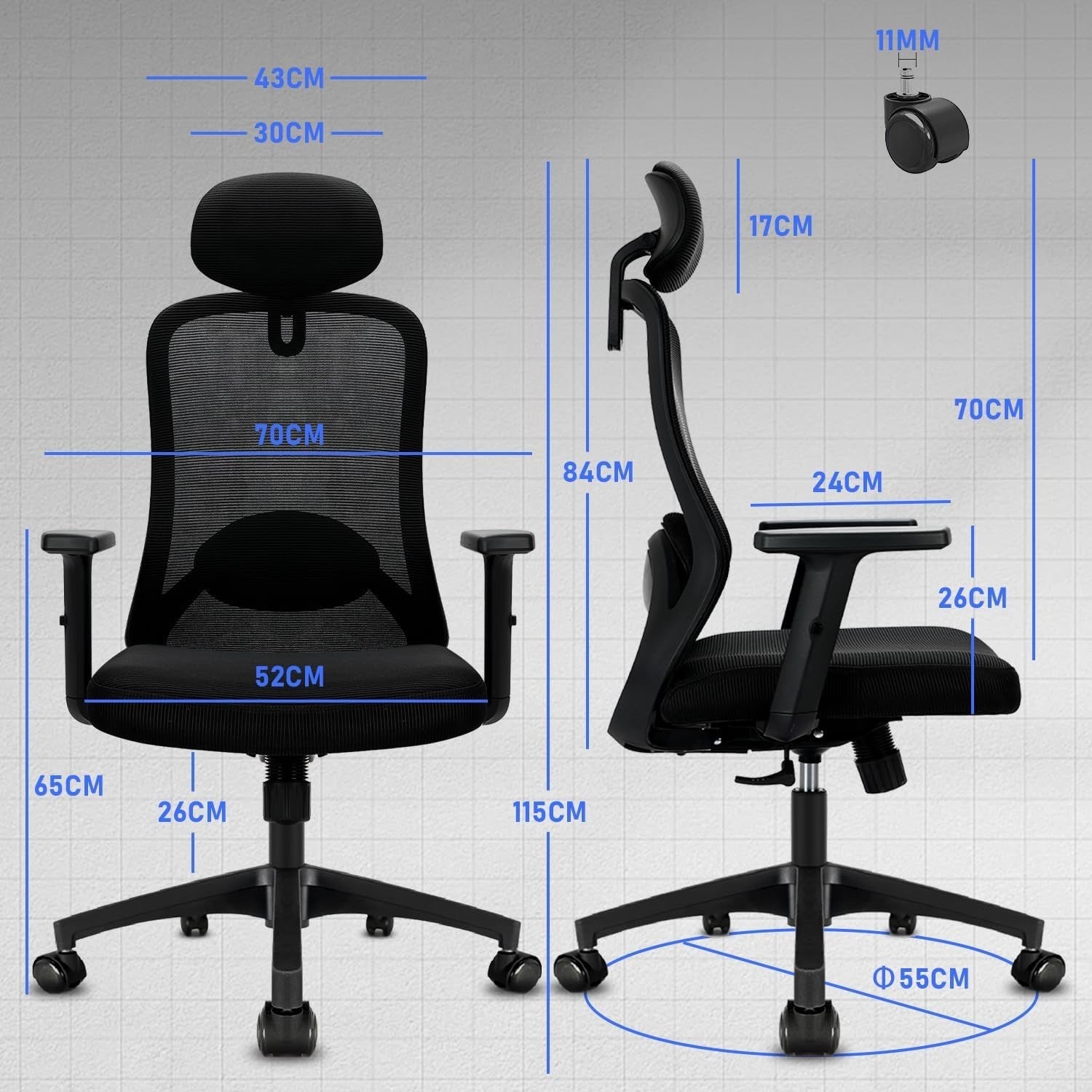 Oversized Ergonomic Mesh Office Chair Lumbar Support Recliner Desk Seat