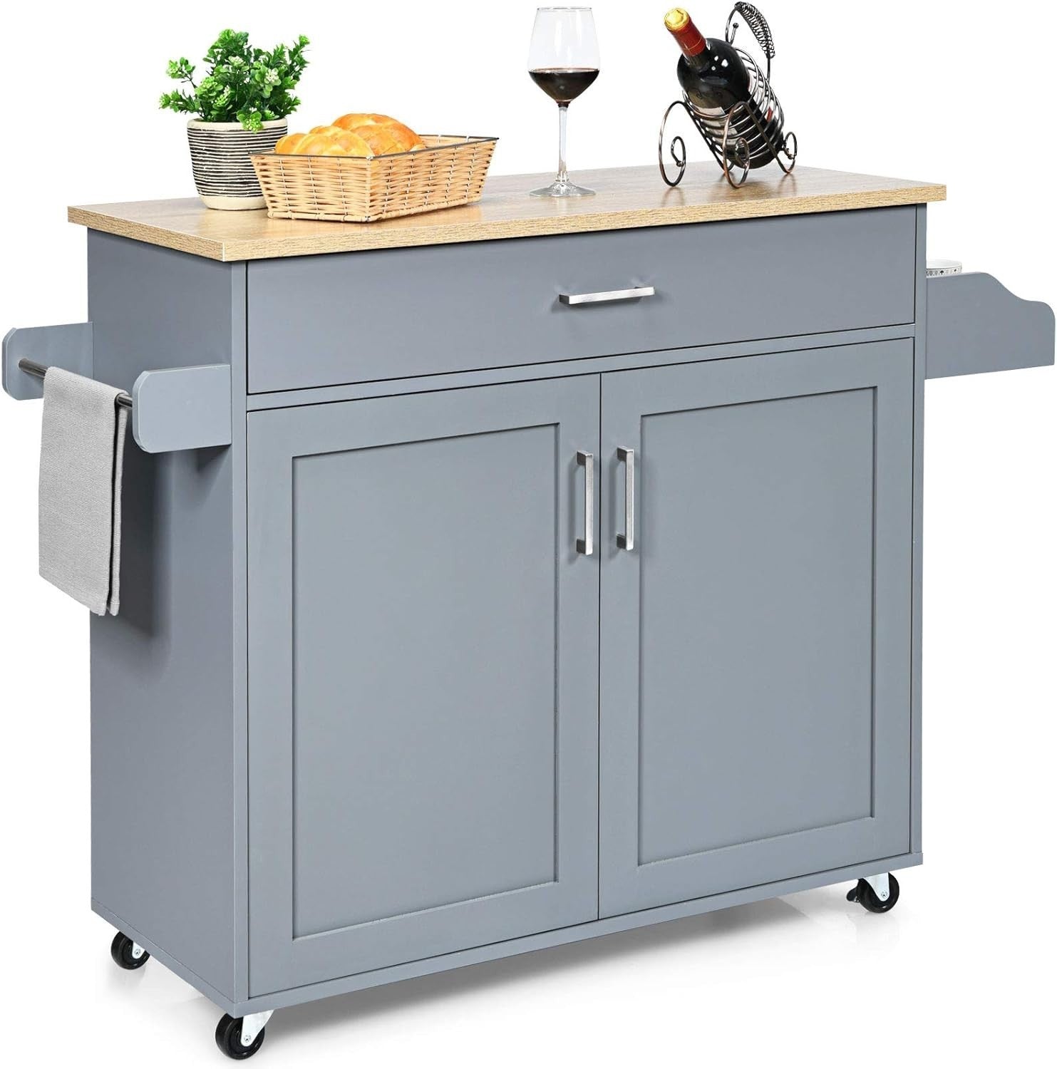 Rolling Kitchen Storage Cart with Adjustable Shelf, Drawer & Lockable Wheels