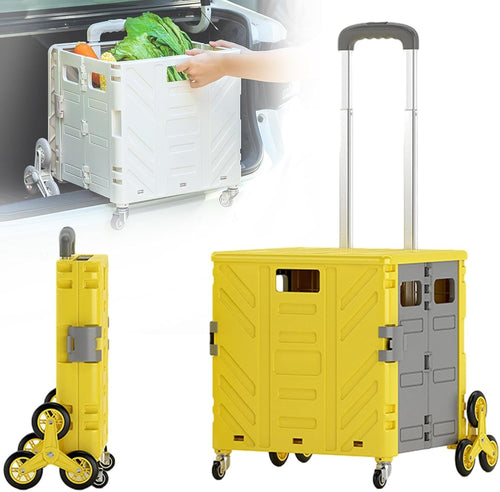 Foldable 75L Shopping Trolley w/ Lid 50KG Stair Climber Cart 360° Wheels