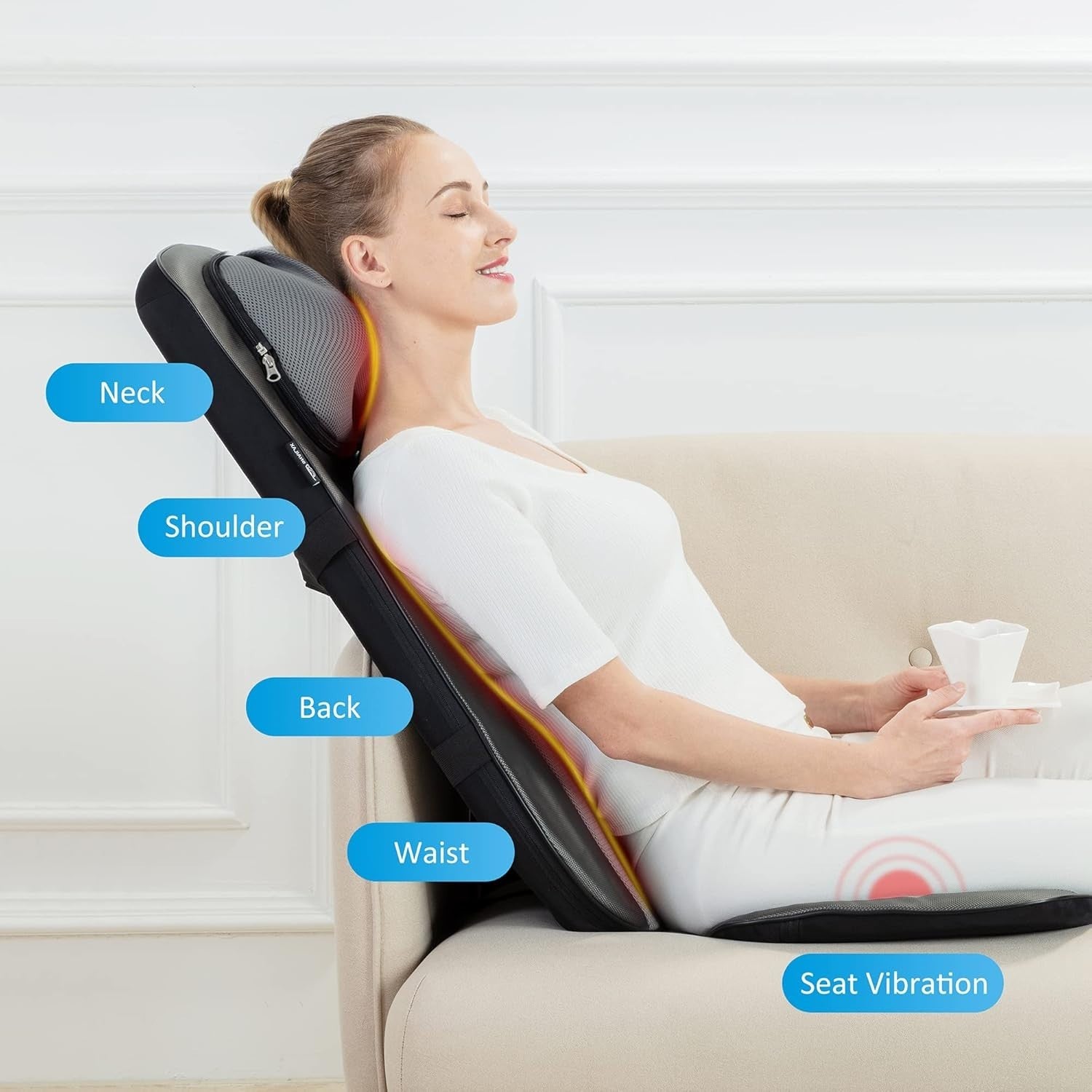Shiatsu Neck & Back Massager with Heat Rolling Kneading Chair Pad Adjustable
