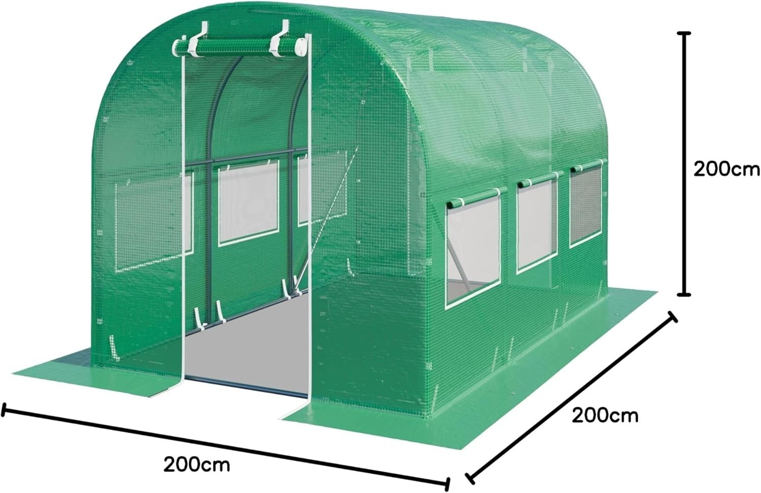 Durable Green Polytunnel Greenhouse 2x3m UV Resistant PE Cover with Windows