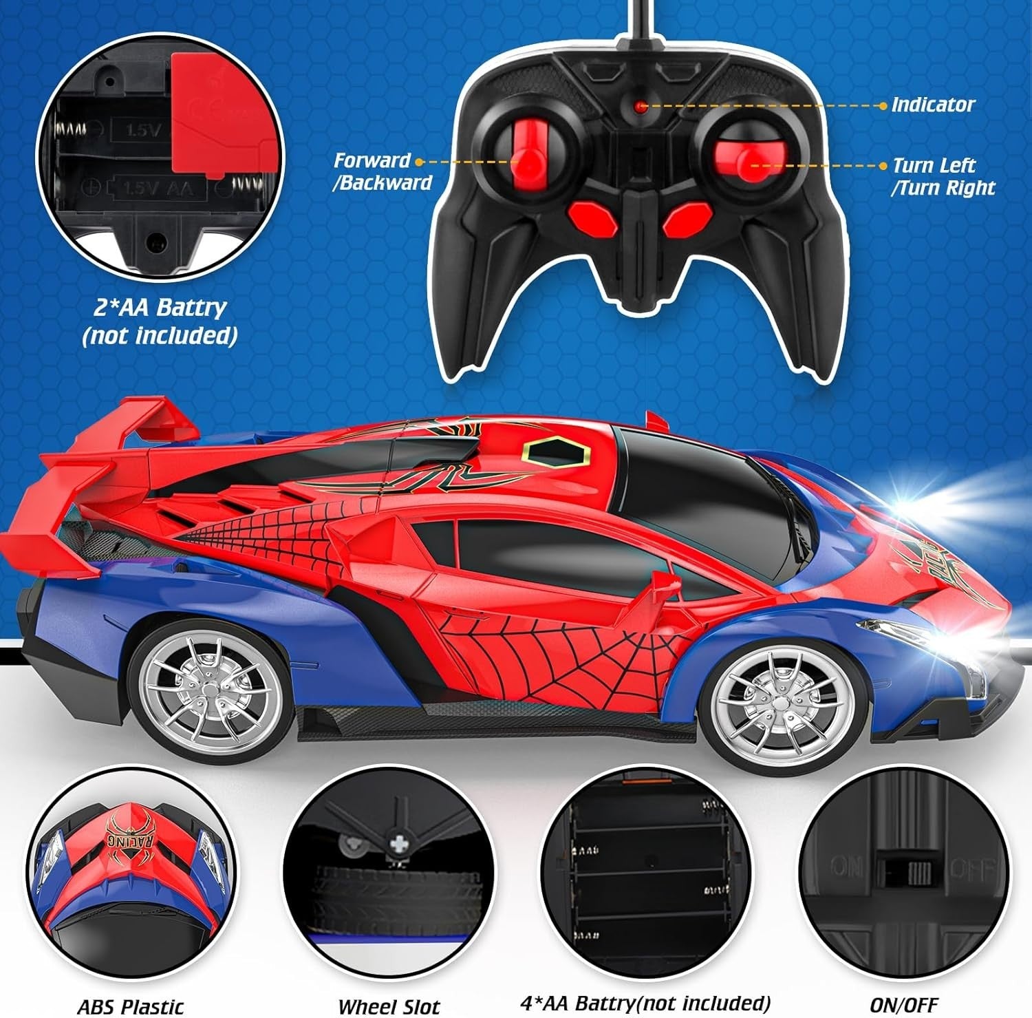 Spider RC Car 1:18 High Speed Remote Control Toy with LED Lights Kids 3+