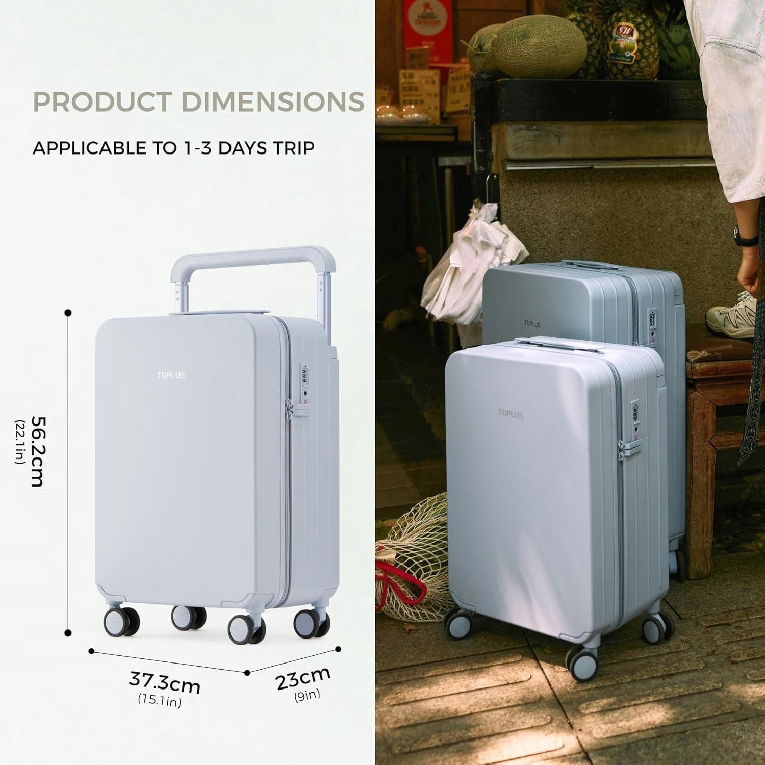 20 Inch Cabin Hard Shell Suitcase 4 Spinner Wheels TSA Lock Air Blue