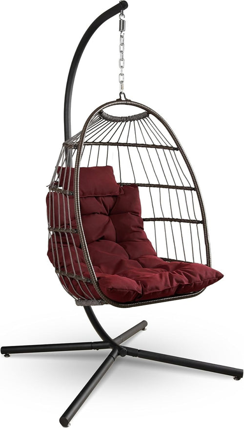 Foldable Egg Chair Hanging Swing with Waterproof Cushion & Stand Indoor/Outdoor