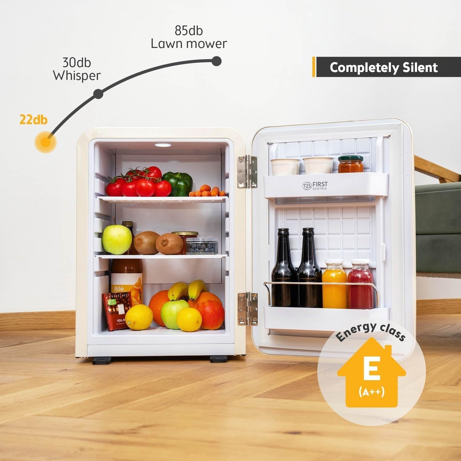 40L Retro Mini Fridge Silent Frost-Free LED Interior Freestanding