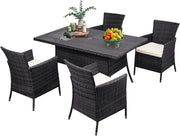 5pc Rattan Garden Dining Set w/ Cushions & 150cm Glass Table Patio