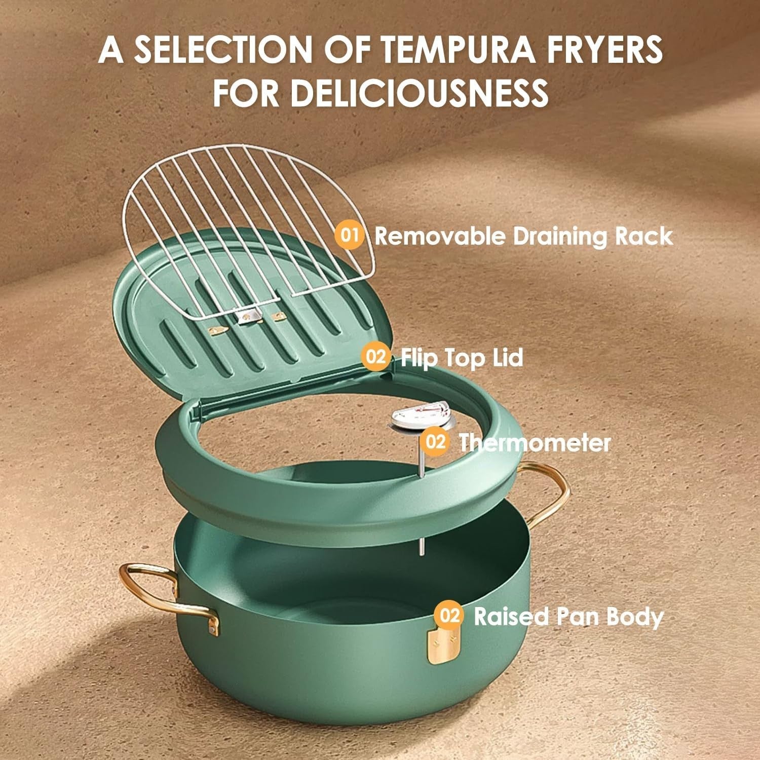 Japanese Style Covered Deep Fryer Pot 14cm Stainless Steel Thermometer Lid