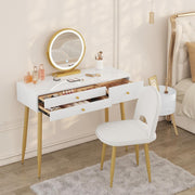 Modern Vanity Makeup Dressing Table Set LED Mirror 3 Drawers Stool White/Gold