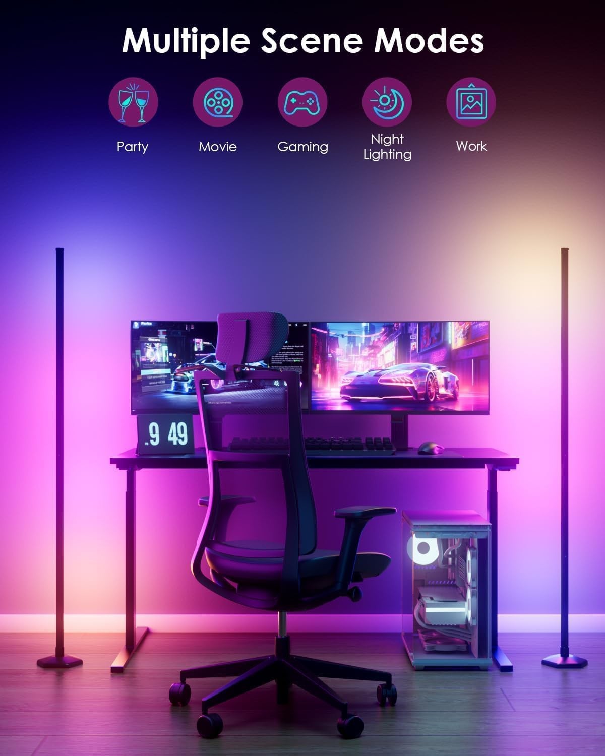 RGB LED Corner Floor Lamp 2 Pack App Remote Music Sync Ambient Light