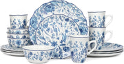 16pc Porcelain Dinnerware Set Blue Floral Plates Bowls Mugs Dishwasher Safe
