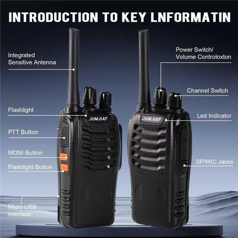 Long Range PMR446 Walkie Talkies 2 Pack Rechargeable 16CH w/ Earpieces