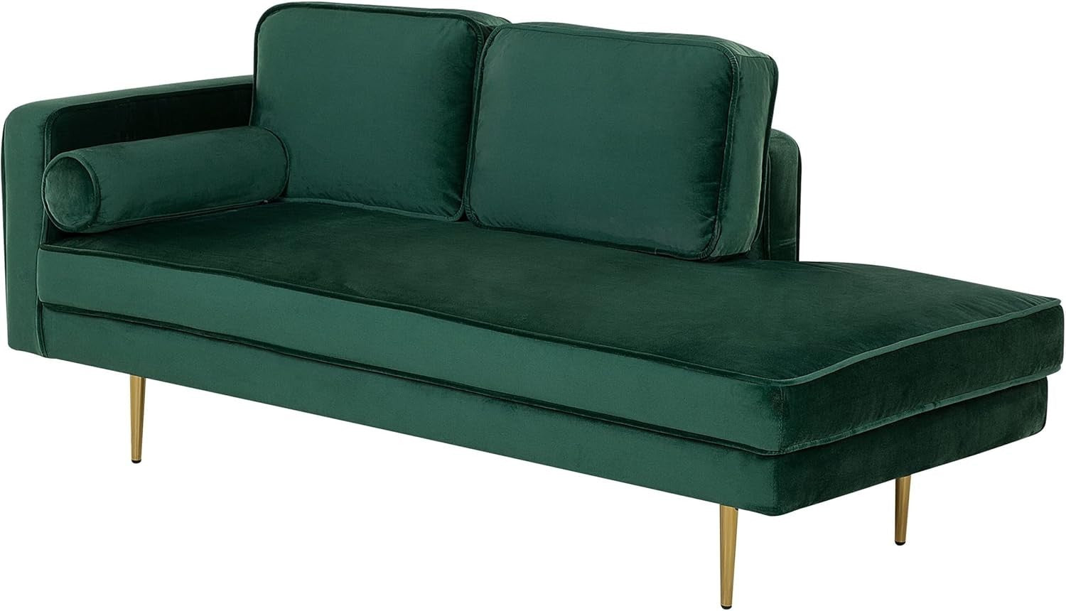 Emerald Green Velvet Chaise Lounge | Gold Legs, Glam Sofa, Small Space Ready