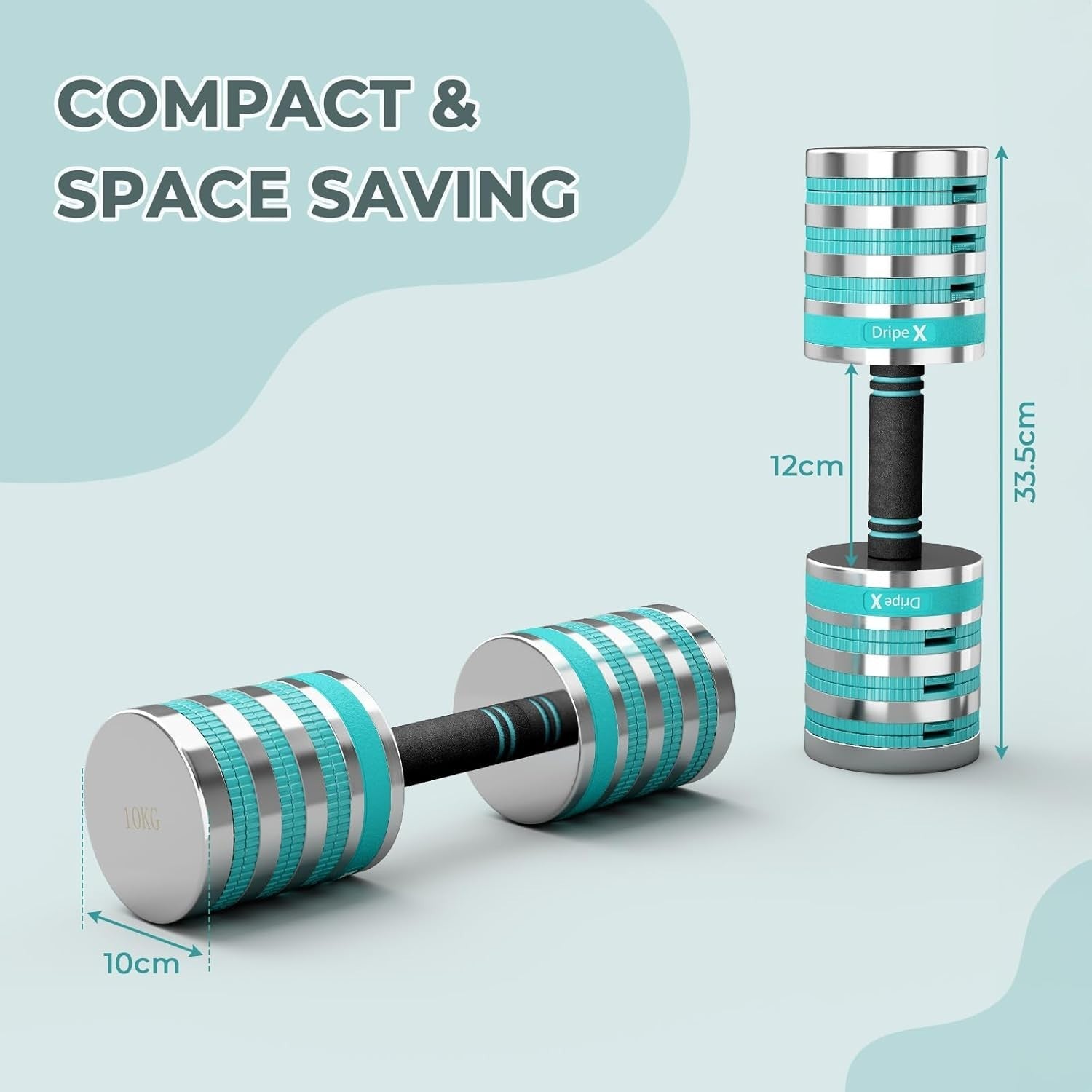 Adjustable Dumbbells Pair 10KG 4-in-1 Non-Slip Space-Saving Home Gym
