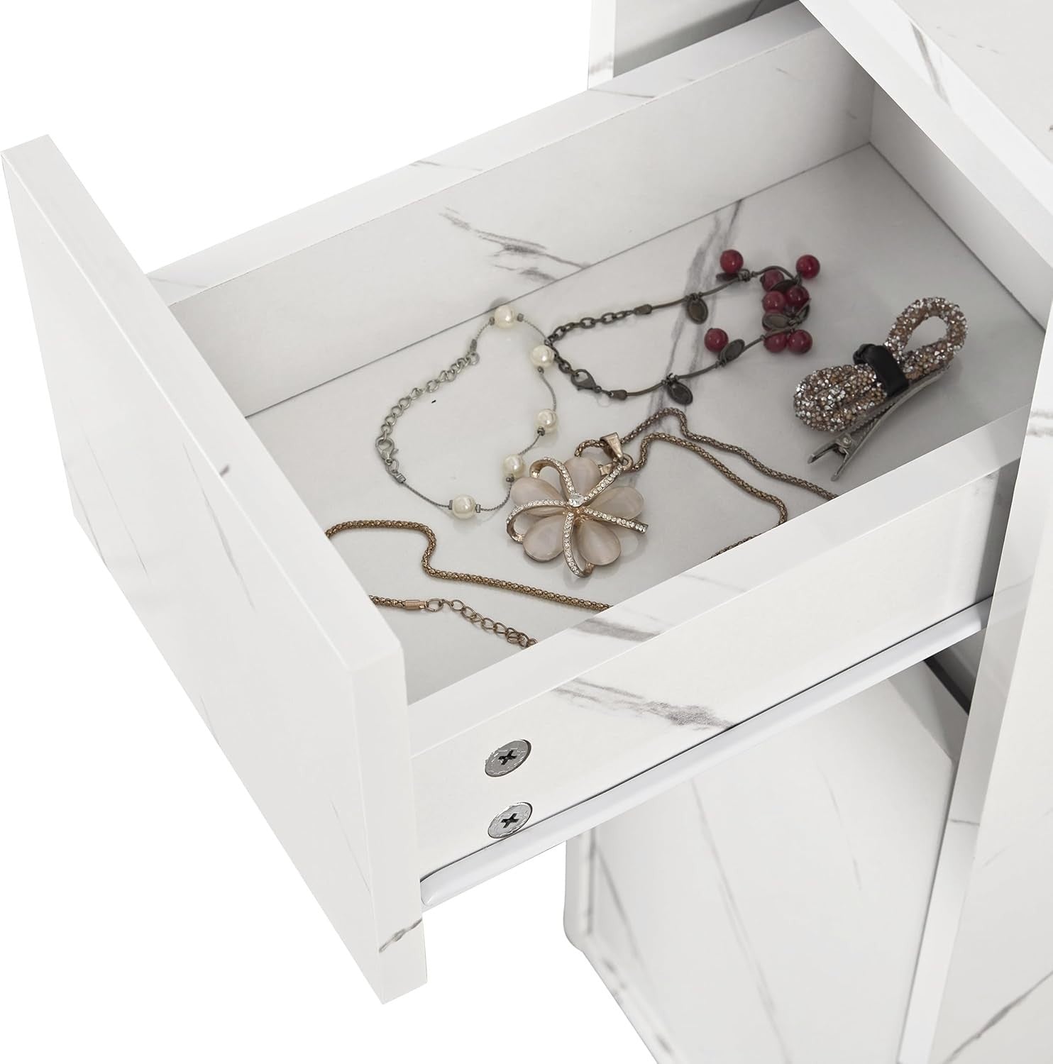 2-in-1 Makeup Vanity Dressing Table Desk Flip Mirror White Marble 1 Drawer Stora