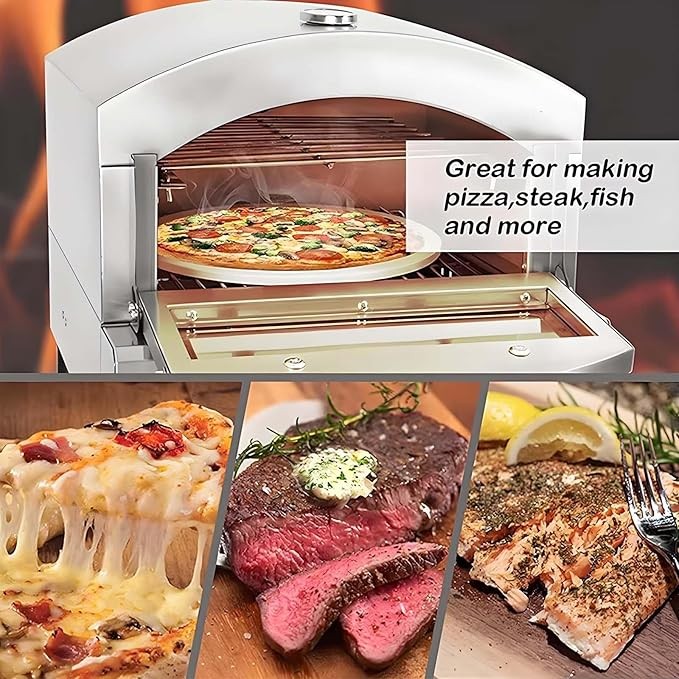 QFGain Outdoor Gas Pizza Oven 13” | Stainless Steel Pizza Maker with Thermometer