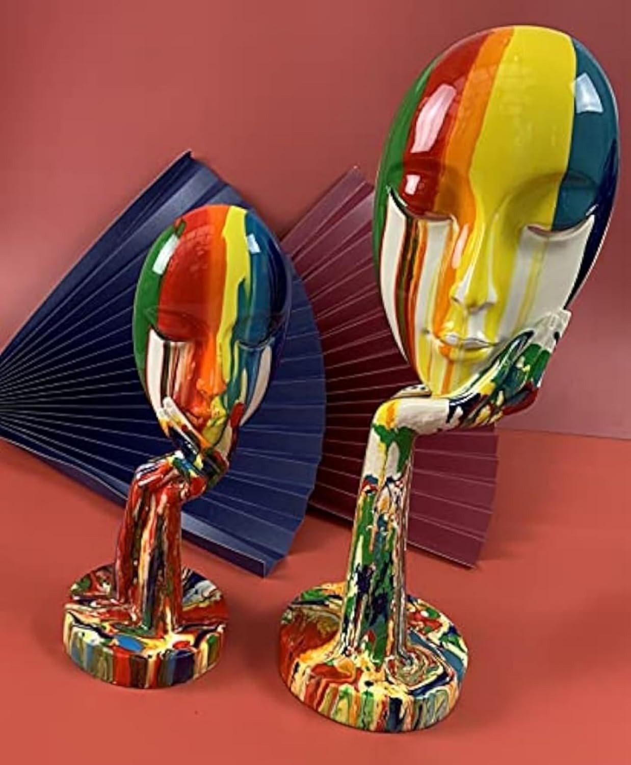 Colorful Abstract Woman Face Sculpture • Large Modern Resin Art Statue 38.9cm