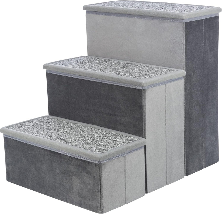 TRIXIE 3-Step Pet Stairs with Storage Compartments Collapsible Gray