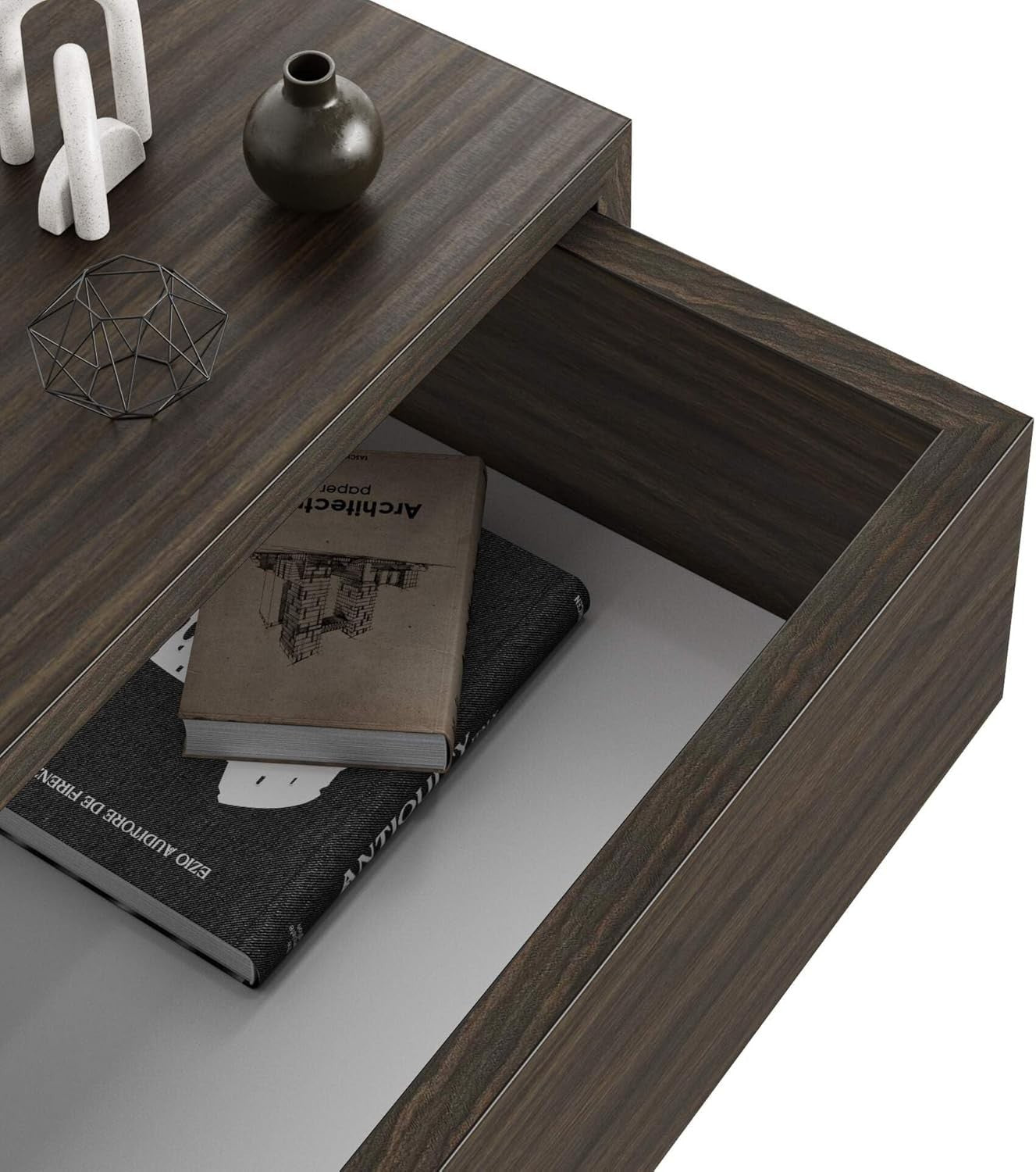 Floating Dark Walnut Wall Bedside Table with Drawer – Modern Space Saving