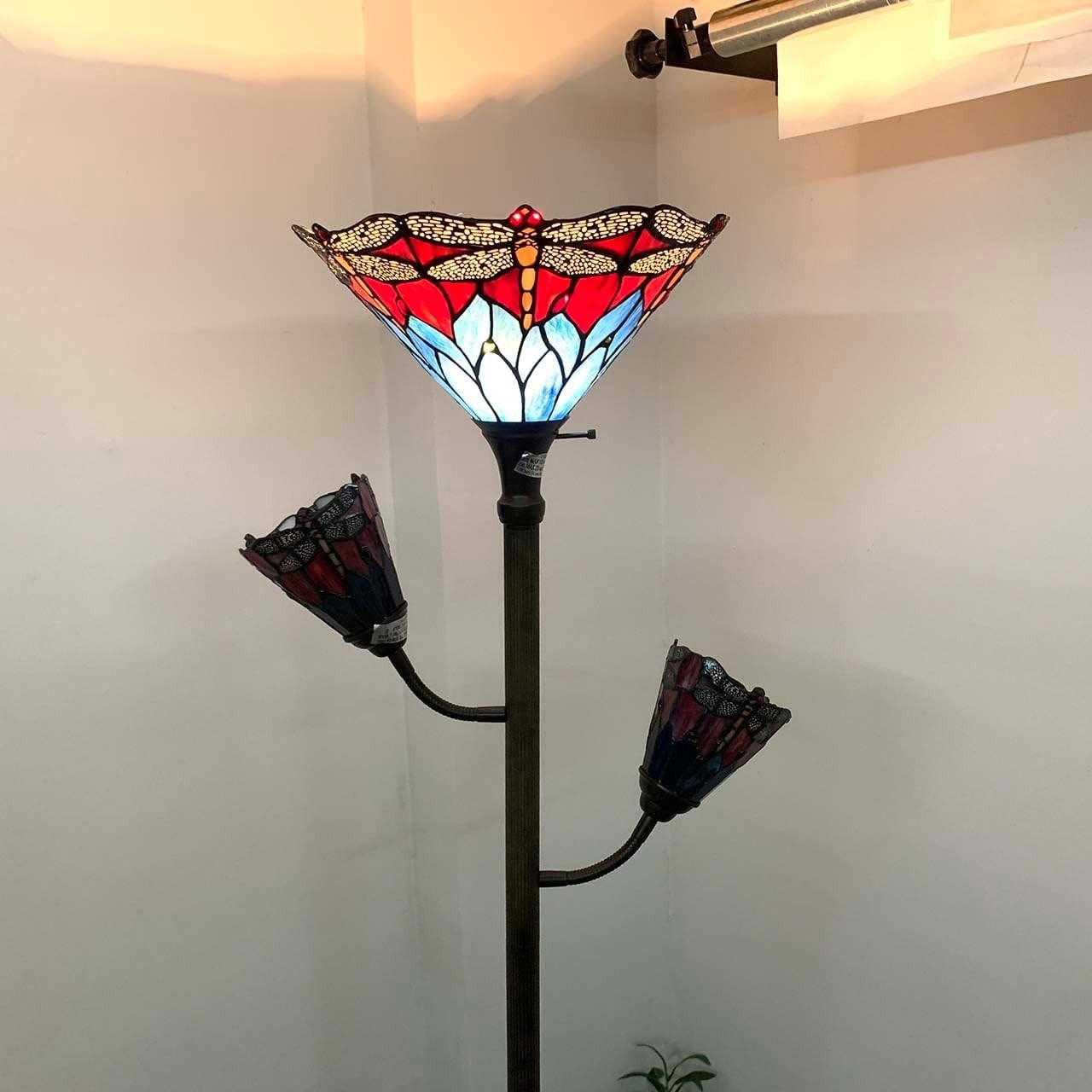 Adjustable 3-Light Stained Glass Floor Lamp, 70" Tall, Reading Light